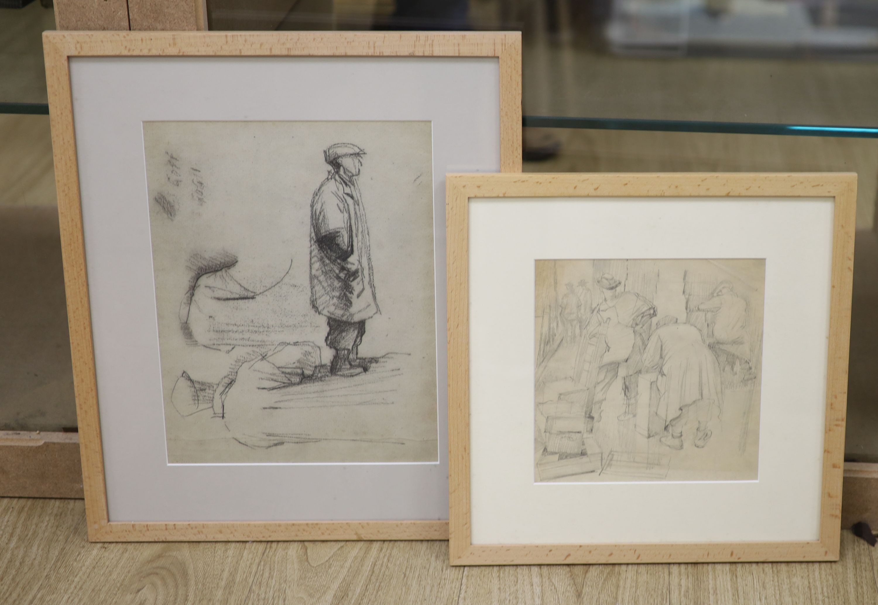 Stanley Simmonds (1917-2006), two drawings, Studies of workmen, 20 x 20cm and 31 x 24cm